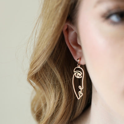Slim Half Face Drop Earrings in Rose Gold