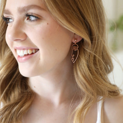 Slim Half Face Drop Earrings in Rose Gold