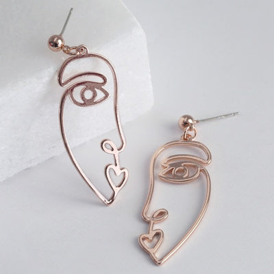 Slim Half Face Drop Earrings in Rose Gold