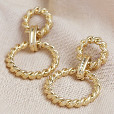 Statement Antique Effect Gold Rope Drop Earrings