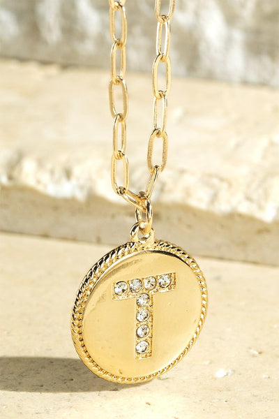 Brass Initial Crystal Necklace