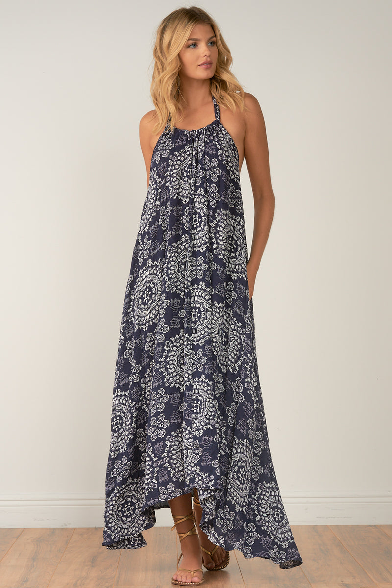 Tropical High Neck Halter Dress