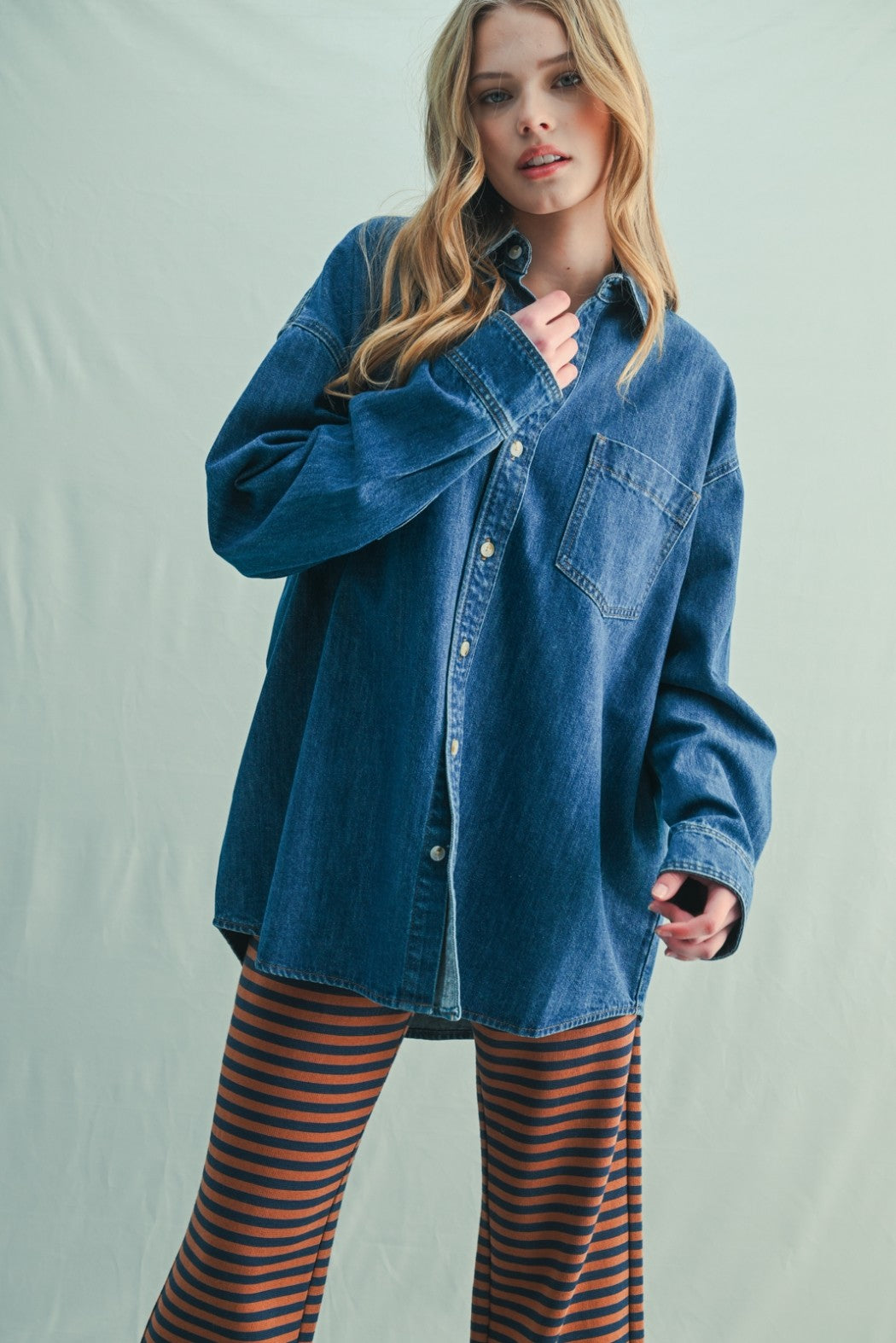 Washed Button-up Denim Shirt