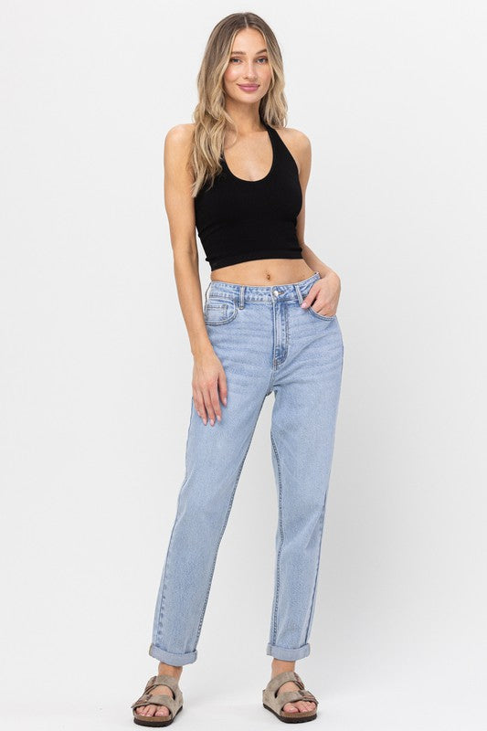 High Rise Mom Crop Skinny With Cuff