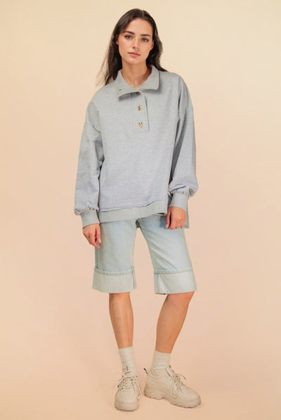 Mock Neck Mineral Washed Knit Causal Top