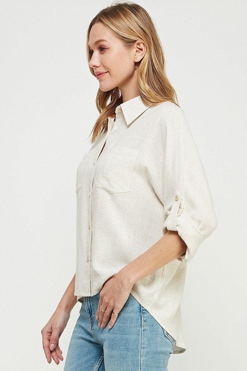 Linen Blend Dolman Button Front Shirt