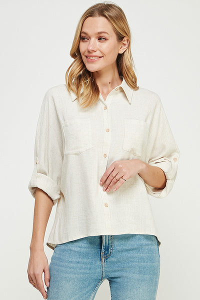Linen Blend Dolman Button Front Shirt