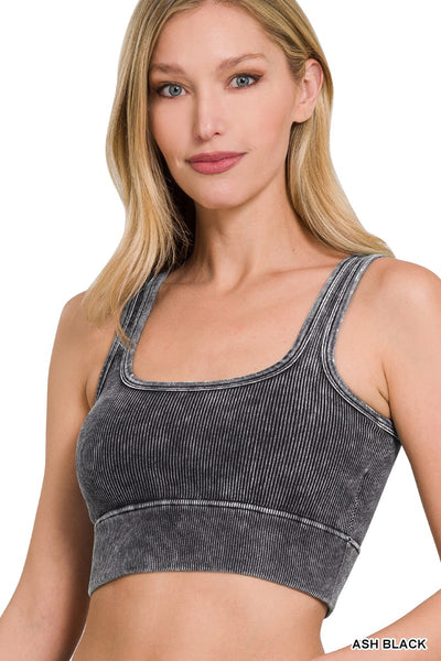 WASHED RIBBED SQUARE NECK WITH BRA PADS