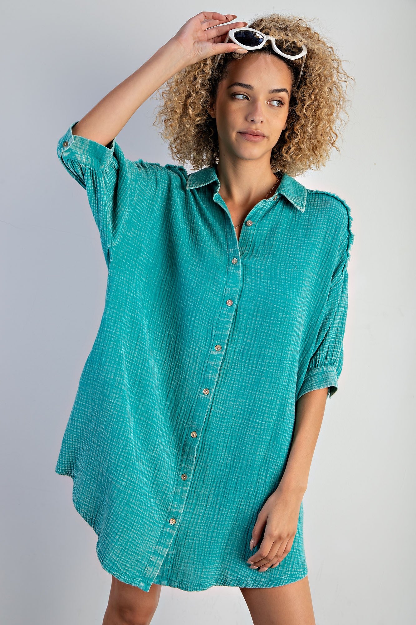 PLUS SIZE-WASHED COTTON BUTTON DOWN SHIRT DRESS - WalterGreenBoutique PLUS SIZE-WASHED COTTON BUTTON DOWN SHIRT DRESS - WalterGreenBoutique