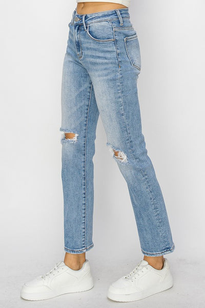 HIGH RISE ANKLE SLIM STRAIGHT JEANS