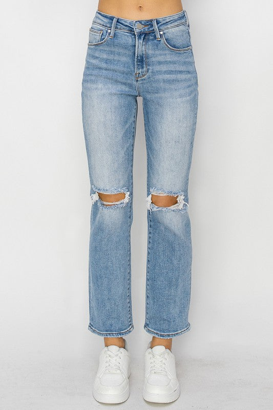 HIGH RISE ANKLE SLIM STRAIGHT JEANS