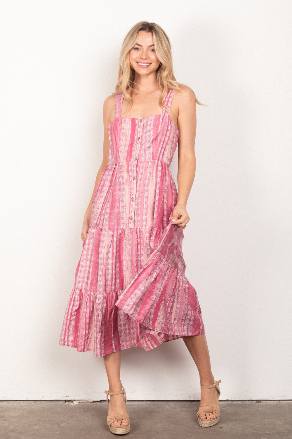 PLUS SIZE Button Down Printed Summer Midi Dress