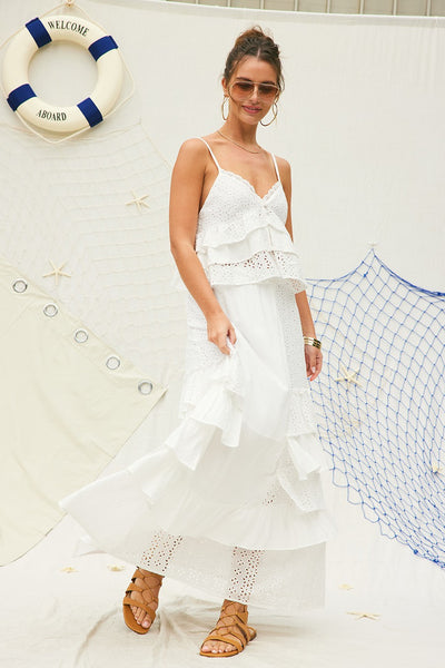 Eyelet Ruffle Maxi Skirt