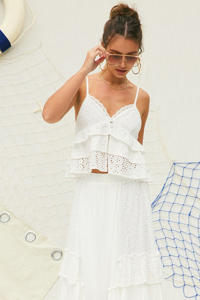 Eyelet Ruffle Maxi Skirt
