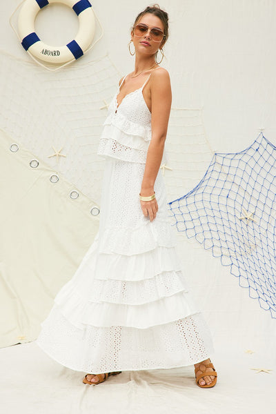 Eyelet Ruffle Maxi Skirt