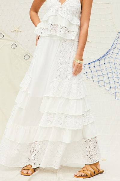 Eyelet Ruffle Maxi Skirt