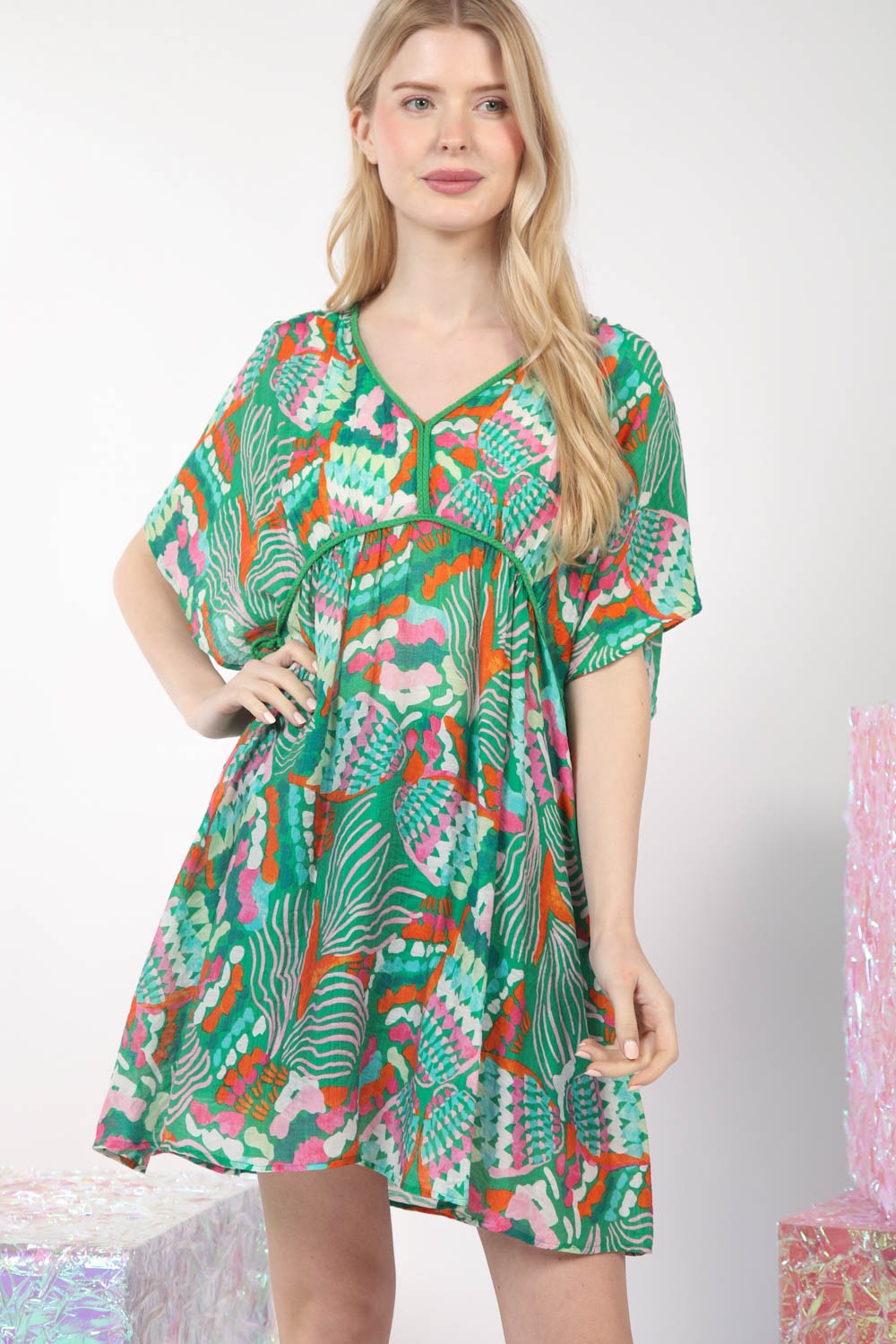 PLUS SIZE Multi Color Printed Coverup Mini Dress