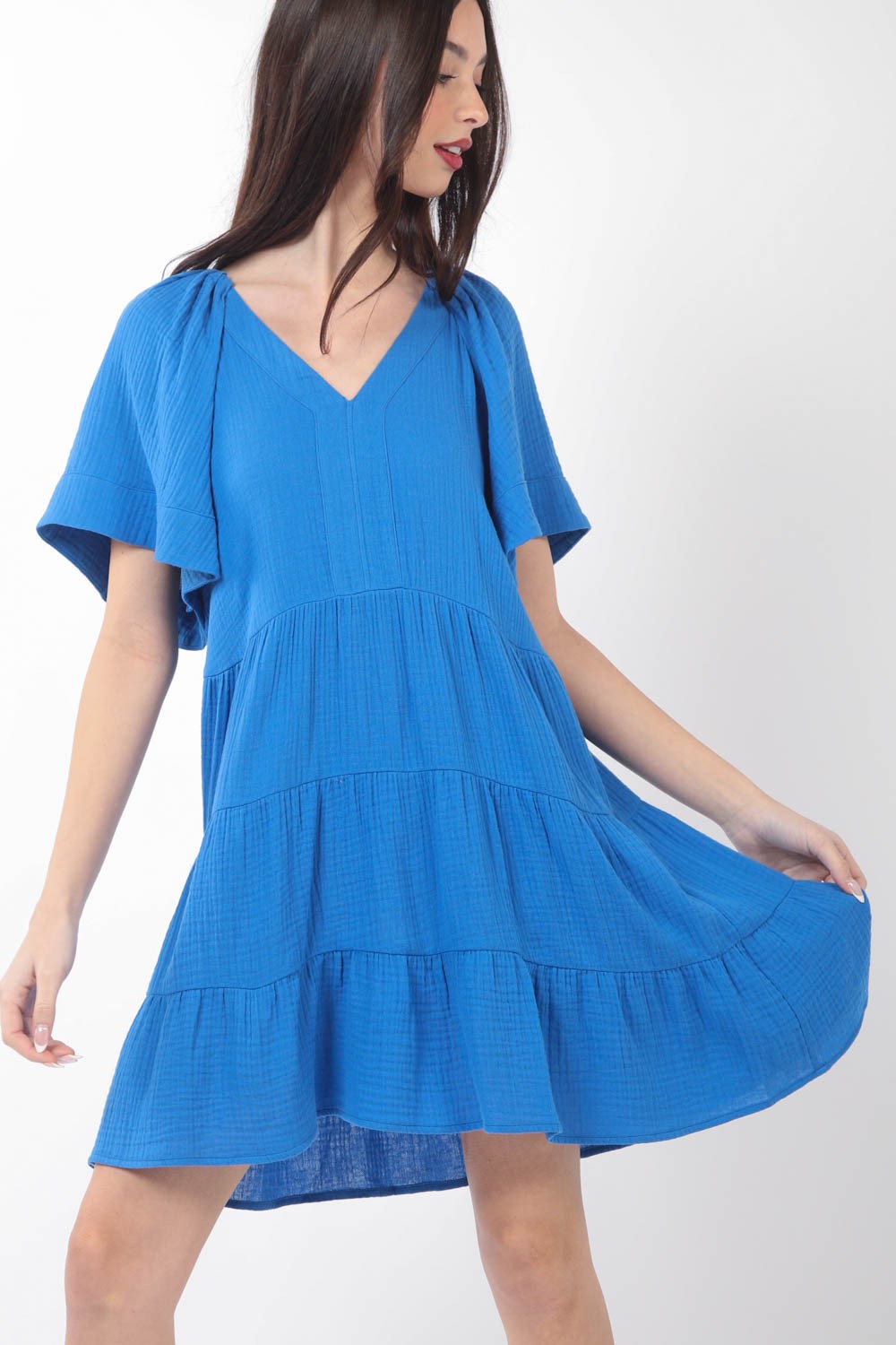 PLUS SIZE Solid Babydoll Tiered Flare Mini Dress