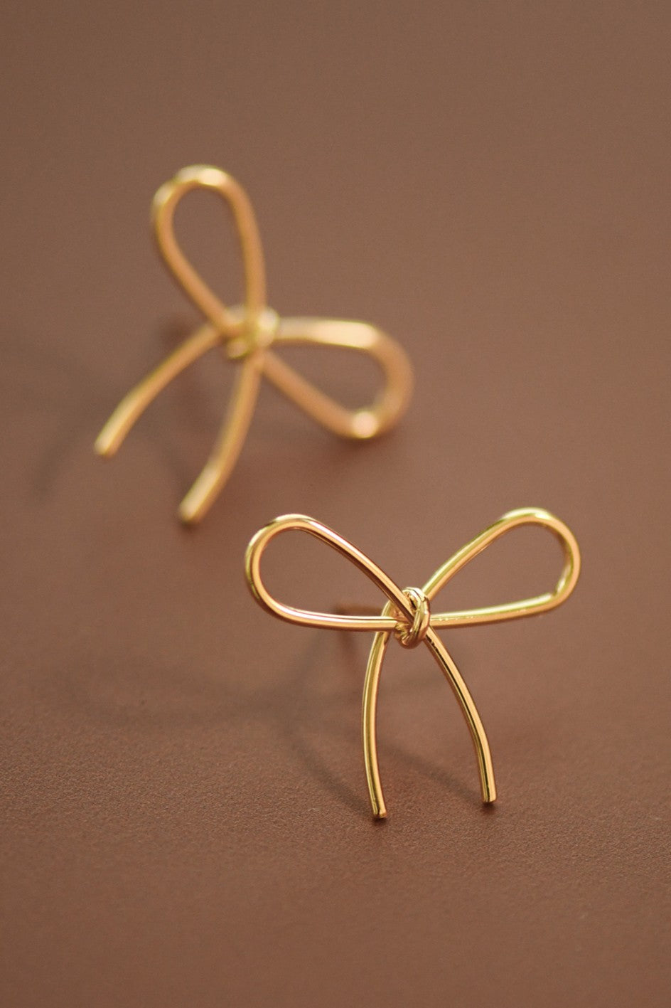 Trendy Gold Bow Knot Stud Earrings, Wire Bow Studs