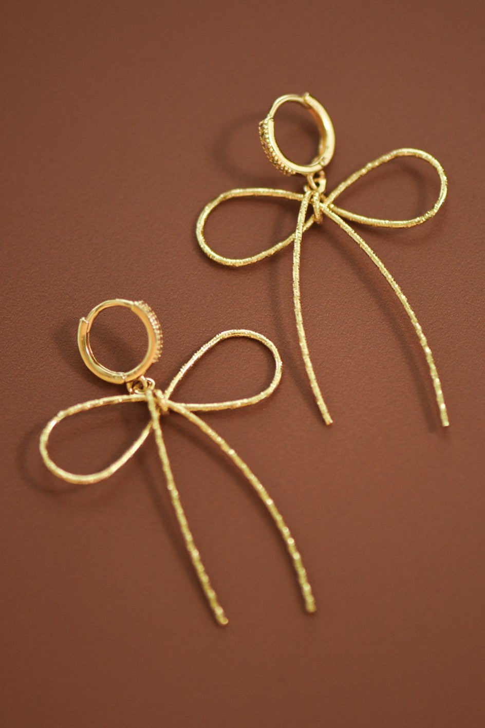 Trendy Gold Bow Knot Earrings, Wire Bow Rope Drops