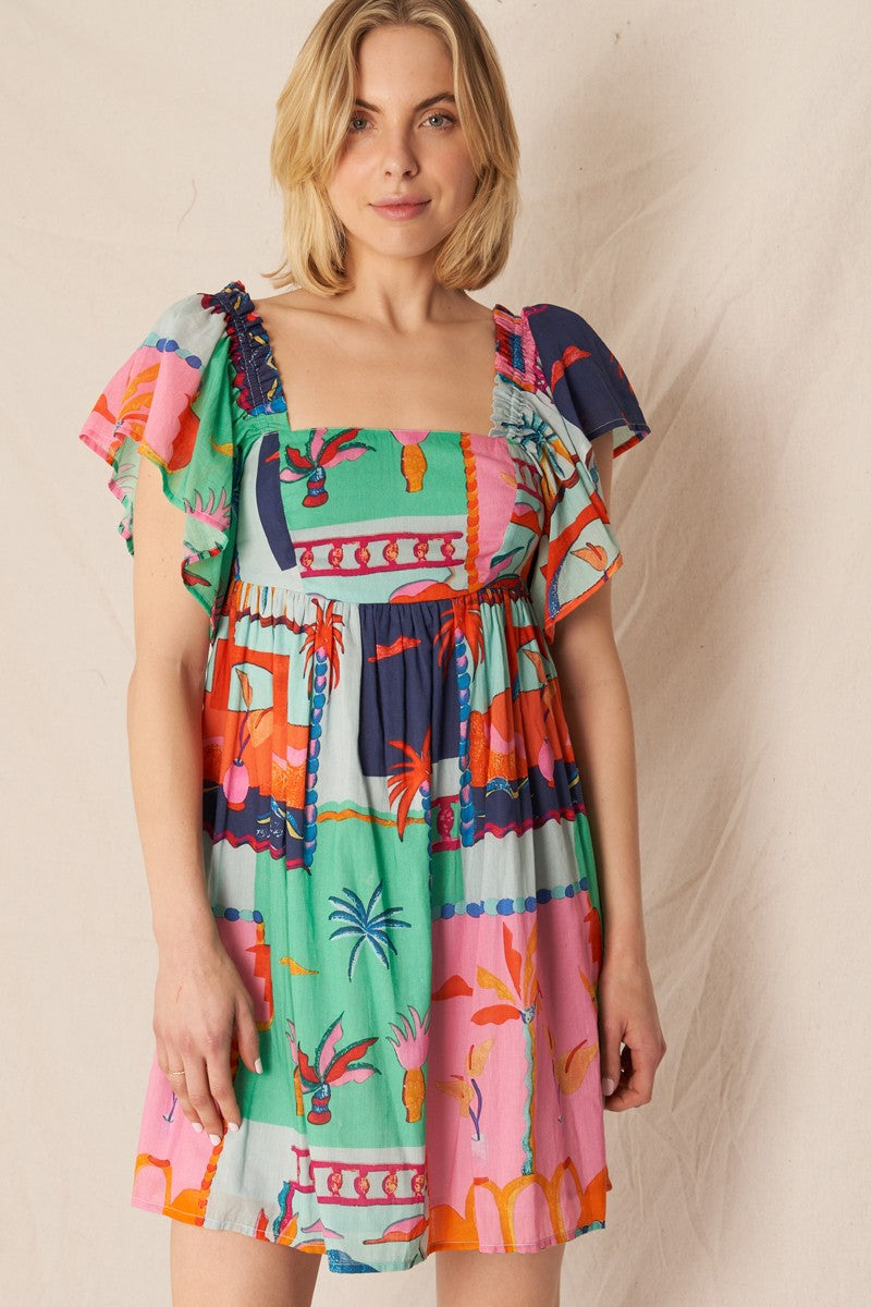 Printed Flutter Sleeve Mini Dress