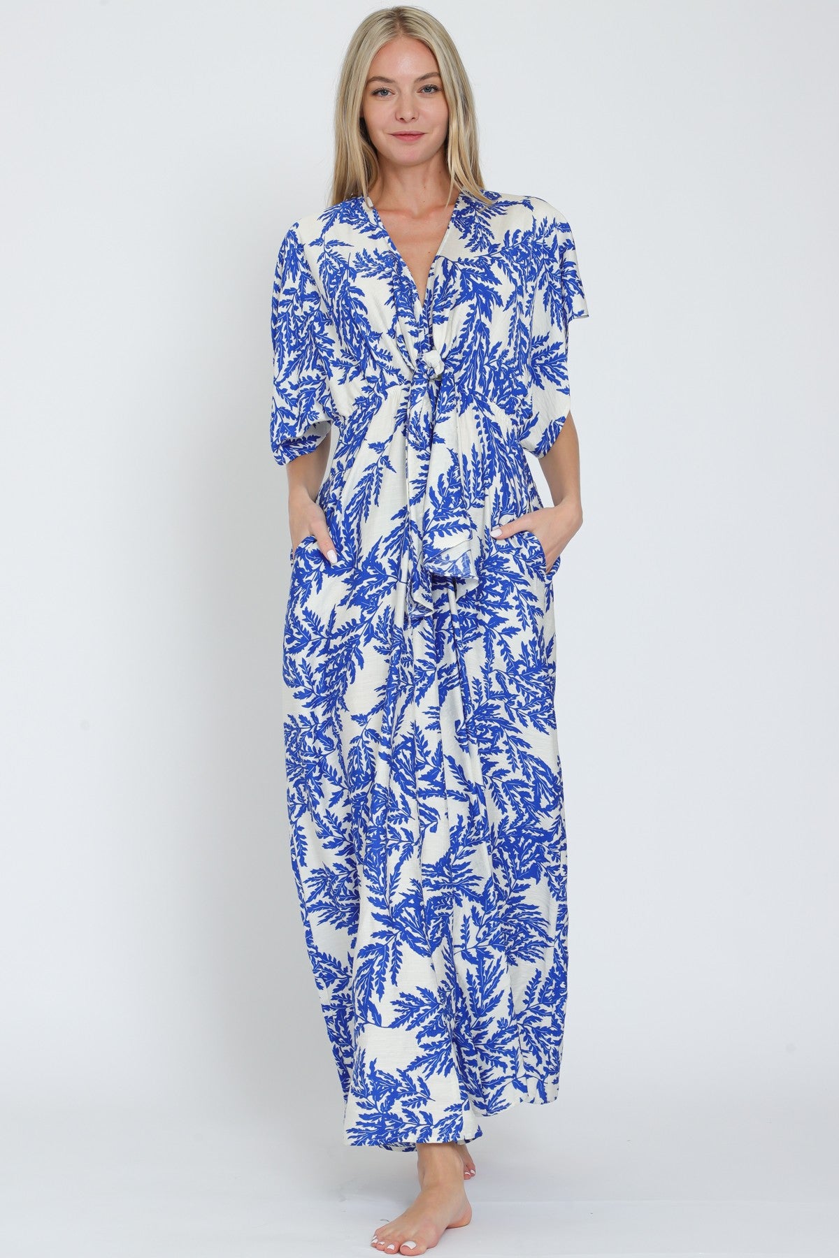 Kimono Sleeve Tie Chest Elastic Back Jumpsuit