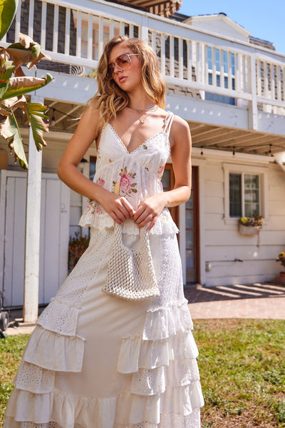 Eyelet Ruffle Maxi Skirt