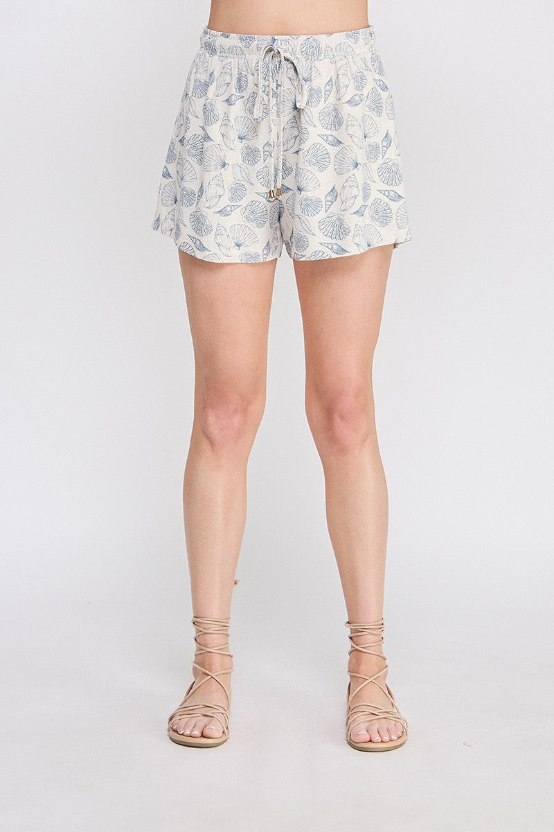Seashell Printed Linen Shorts