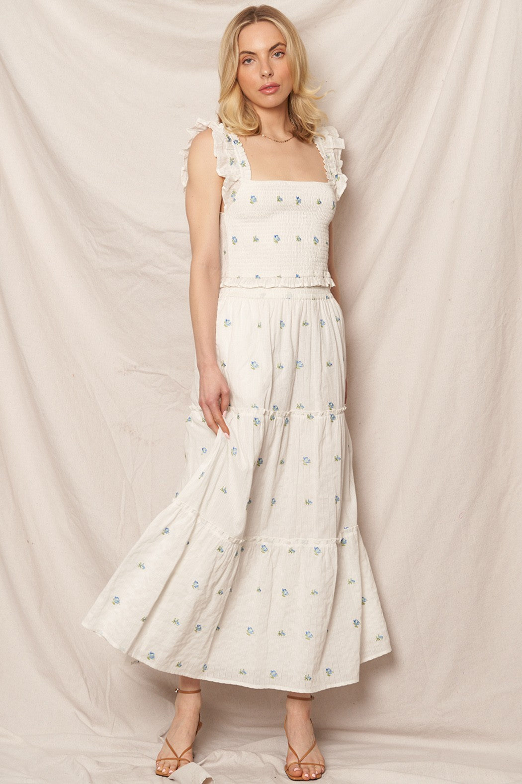 Floral Pattern Tiered Maxi Skirt