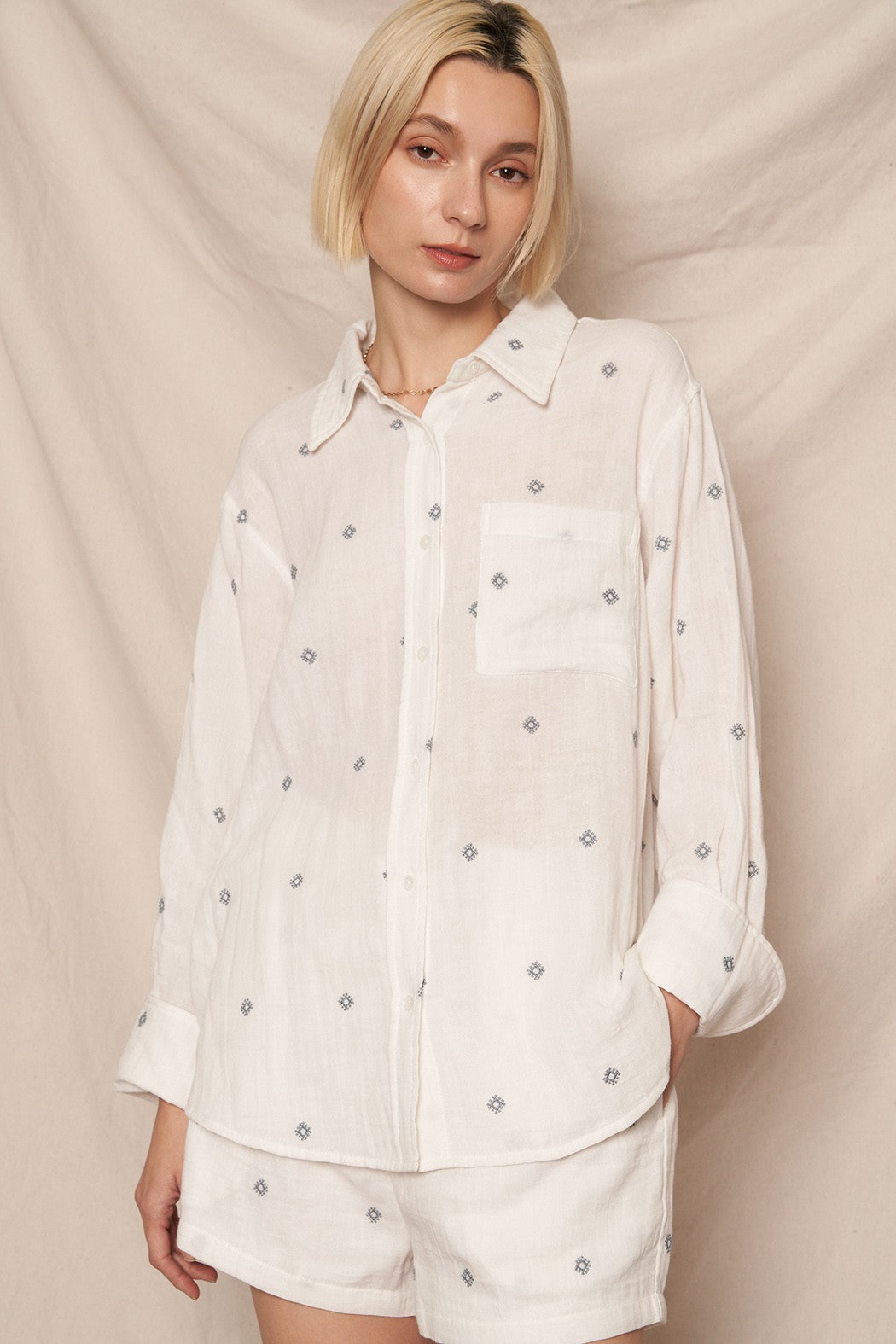 Polka Dot Long Sleeve Button Down Shirt