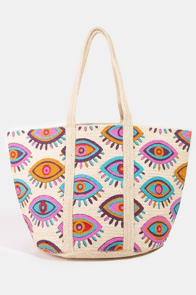 Vibrant Eye Painted Jute Tote Bag