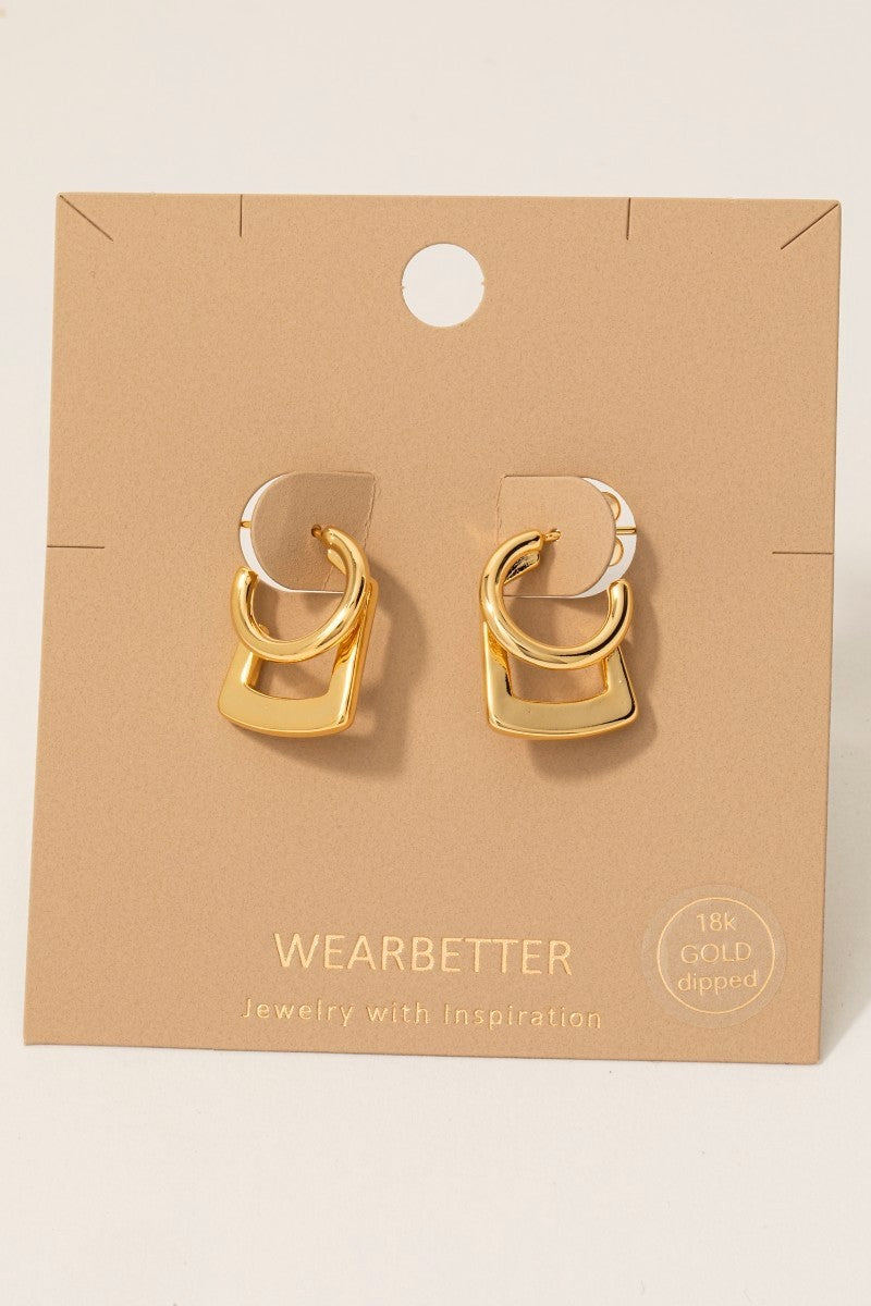 Gold Dipped Hoop And Square Layered Hoop Earrings