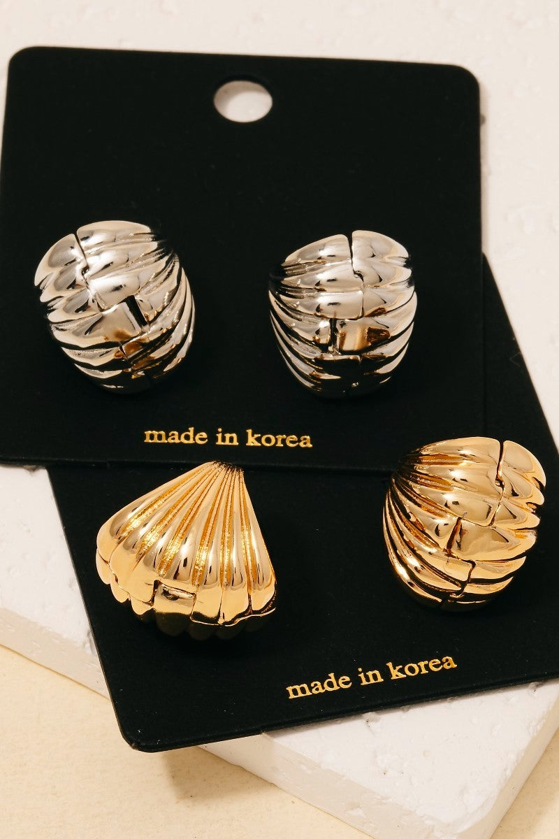 Wide Ridged Texture Hinge Hoop Earrings