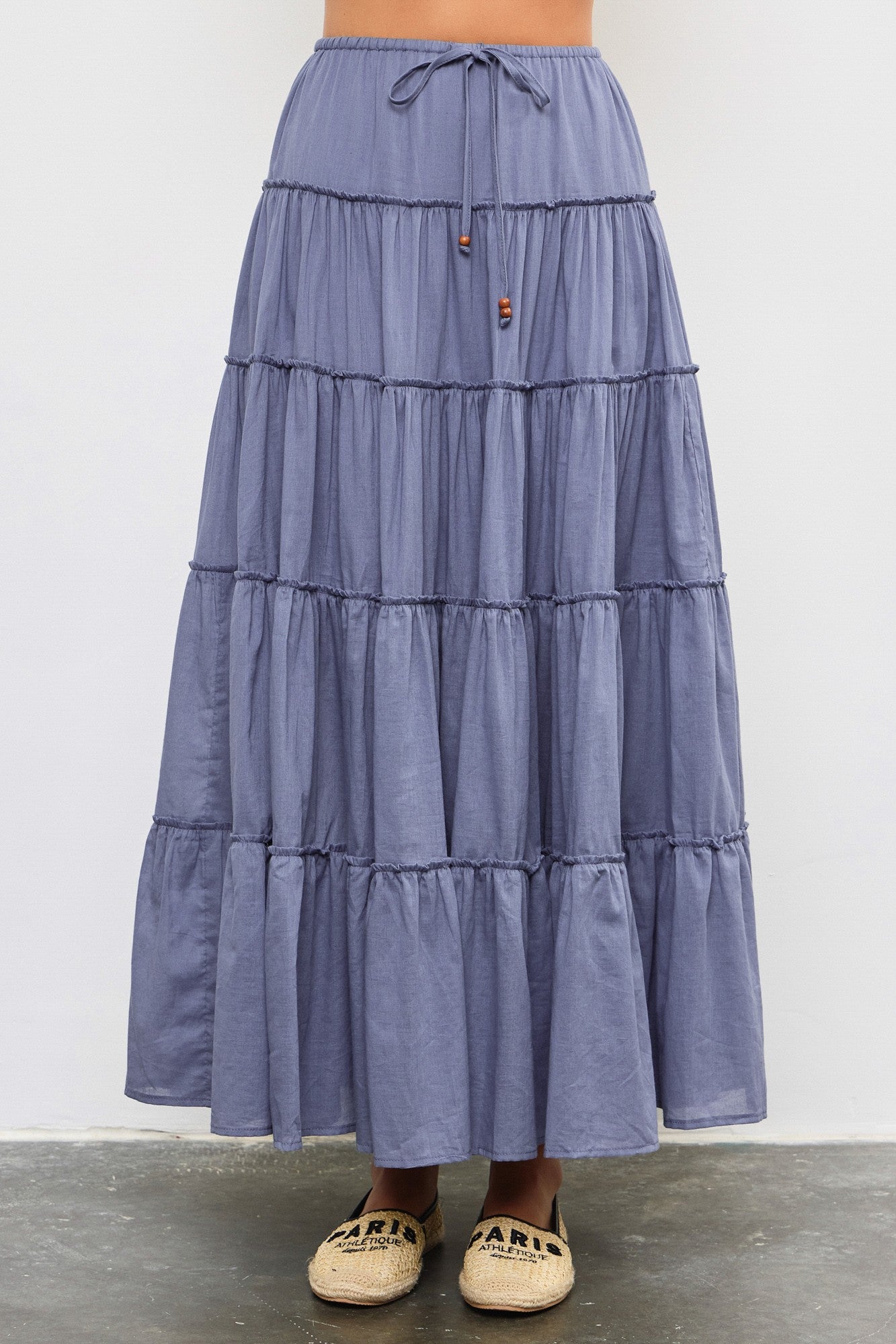 Drawstring Detail Tiered Maxi Skirt