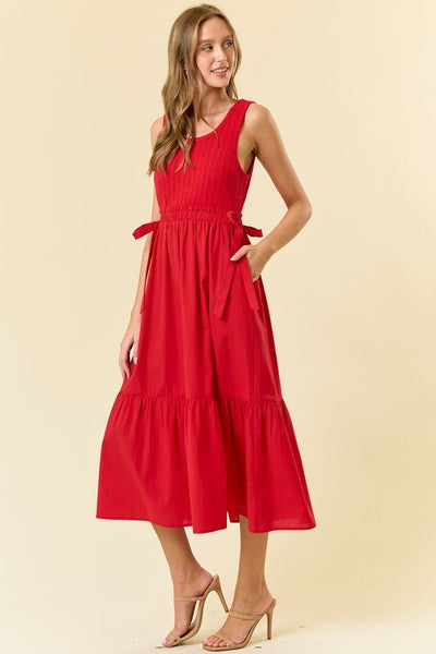 Mix Media Side Tie Midi Dress