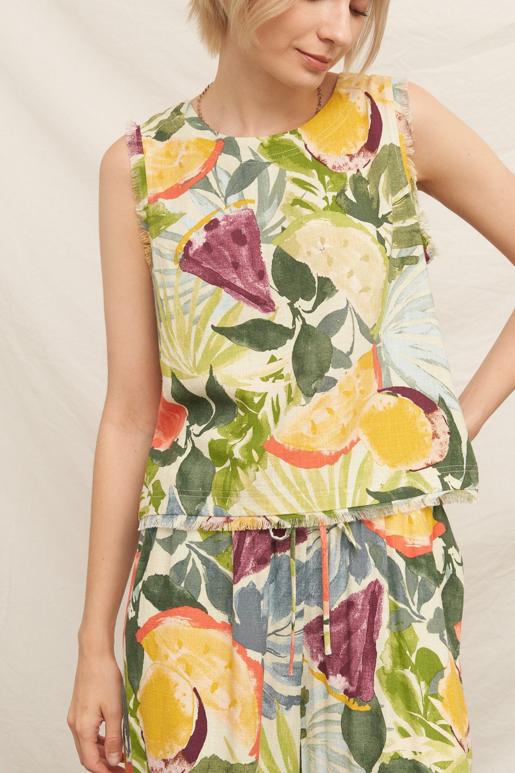 Tropical Fruit Print Sleeveless Top