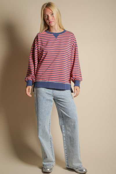 Stripe Comfy Casual Oversized Knit Top