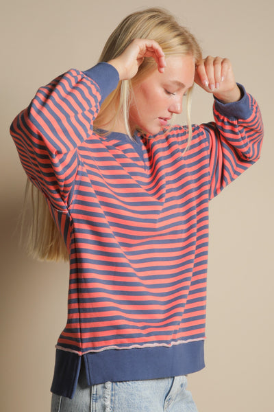 Stripe Comfy Casual Oversized Knit Top