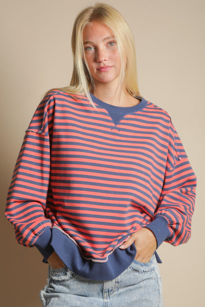Stripe Comfy Casual Oversized Knit Top