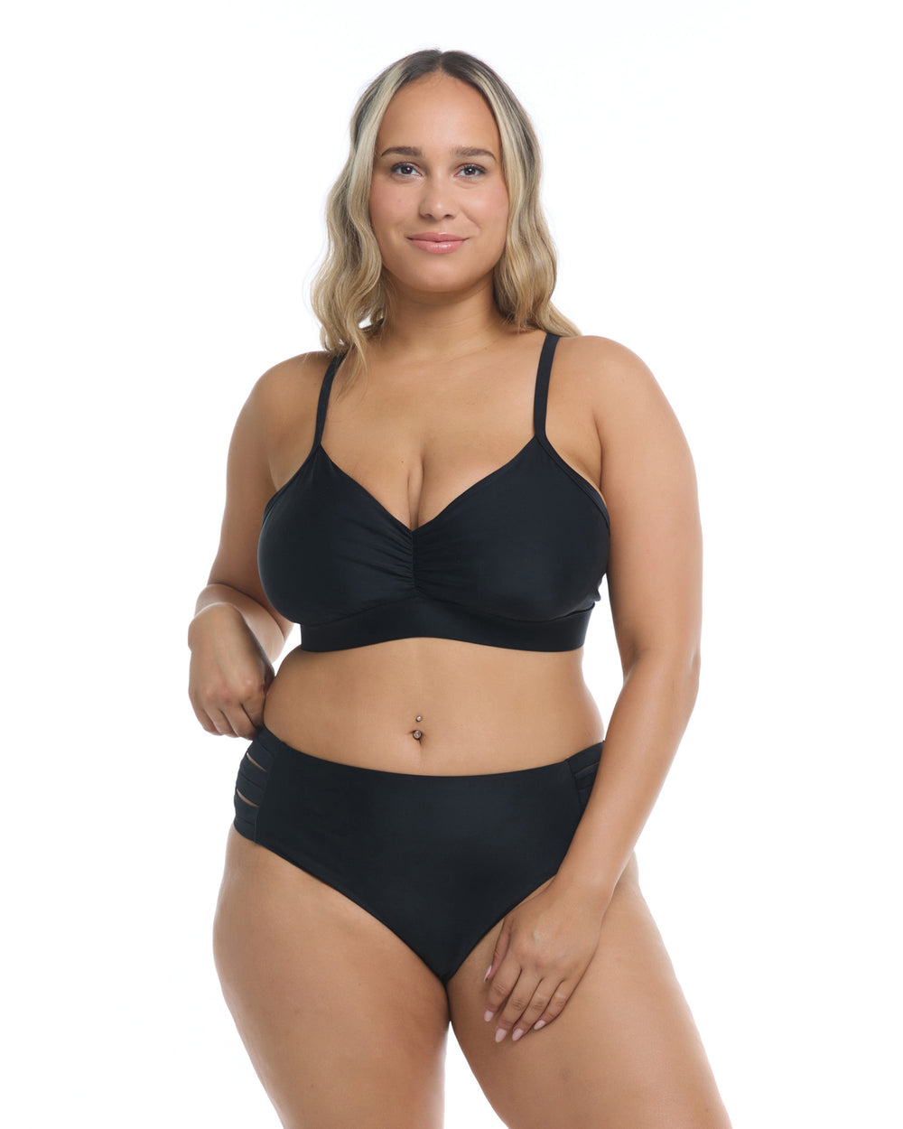 Sexy Plus Size, Large Bust Black Plus Size Bikini Set, Bandeau