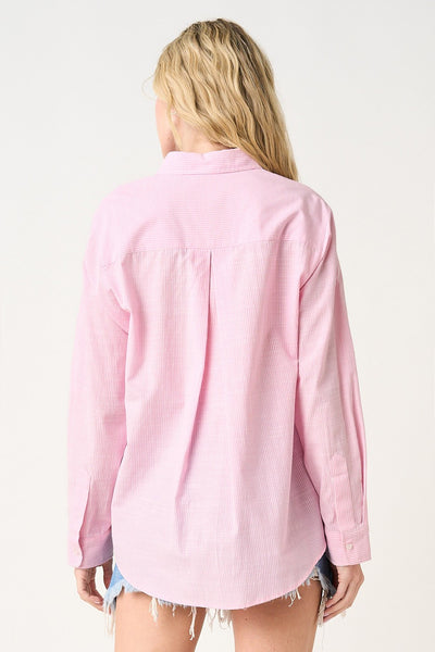 Striped Linen Blend Button Down Long Sleeve Shirt