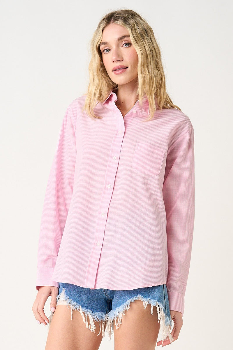 Striped Linen Blend Button Down Long Sleeve Shirt