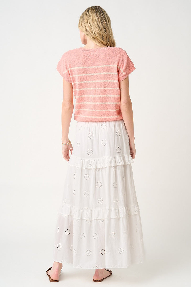 Broderie Ruffle Tier Elastic Waist Maxi Skirt