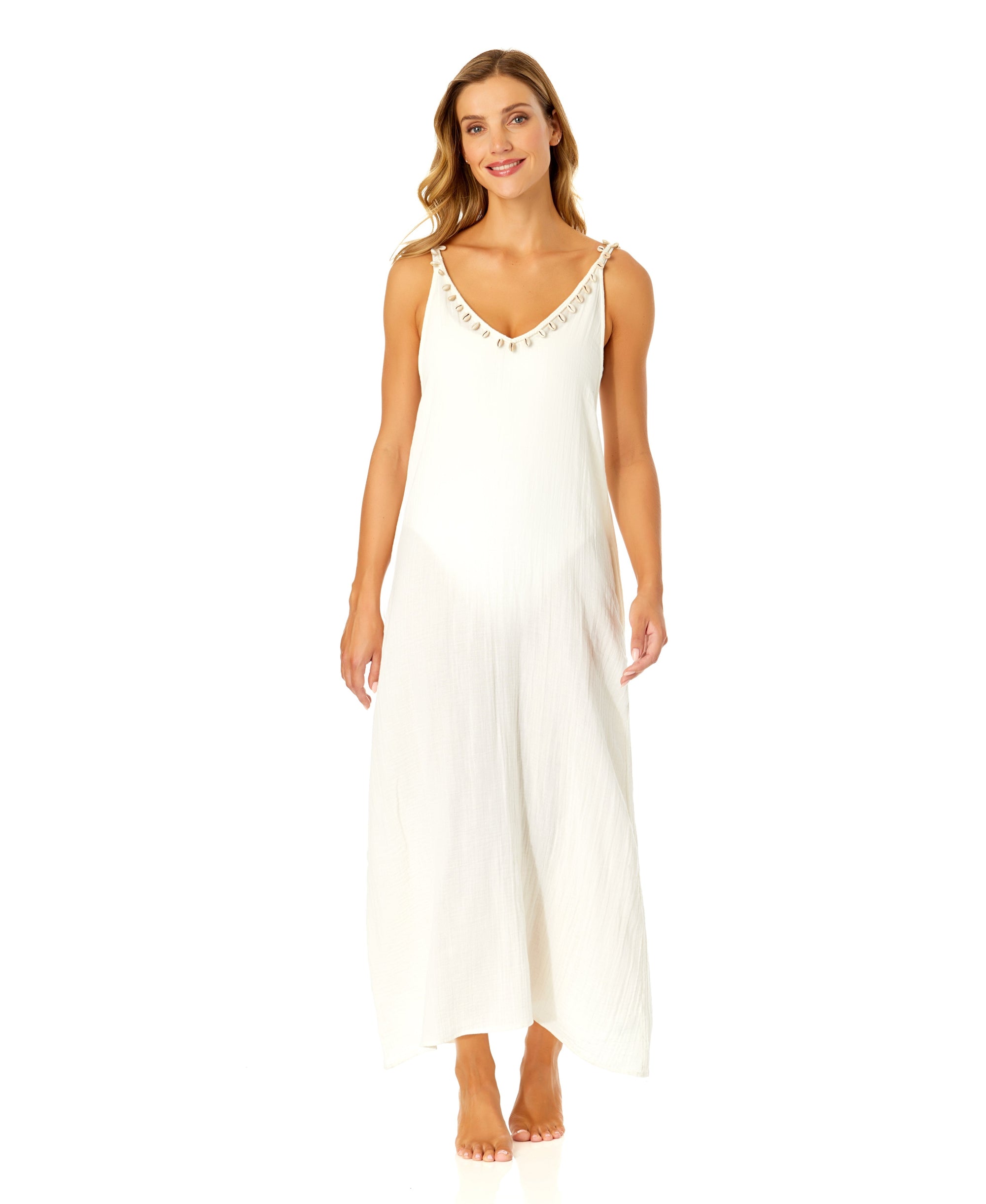 Women's V Neck Braided Shell Strap Cover Up