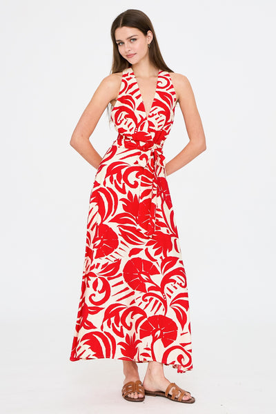 Cross Back Halter Print Maxi Dress