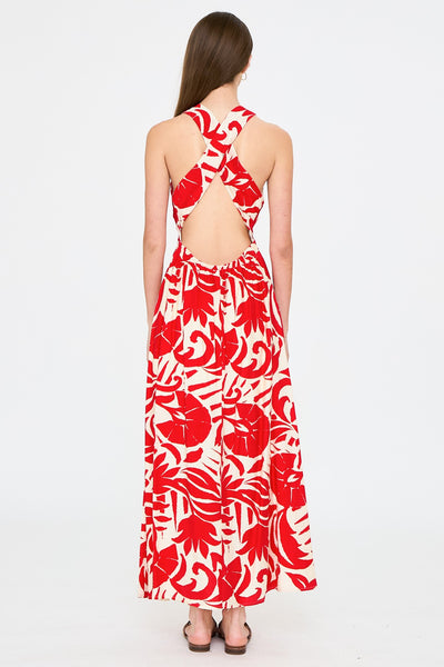 Cross Back Halter Print Maxi Dress