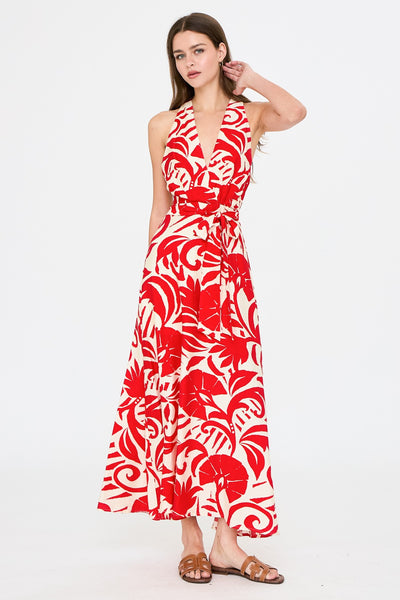 Cross Back Halter Print Maxi Dress