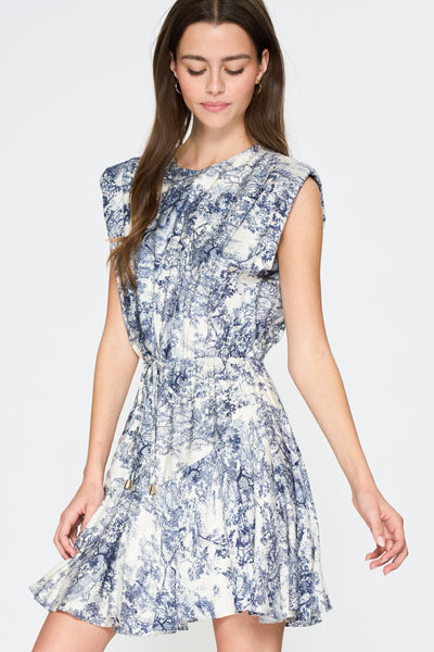 Shoulder Pad Belted Mini Dress