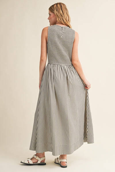Striped Fabric Smocking Top Long Dress