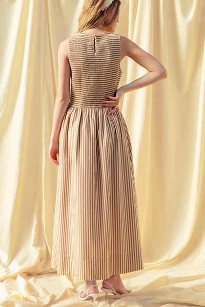 Striped Fabric Smocking Top Long Dress
